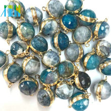 Faced Beads Agate Double Connector Charms For Making Bracelet Pendant Jewelry